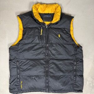 Polo Ralph Lauren RL/150 Puffer Vest Mens XL Black Yellow Quilted Full Zip